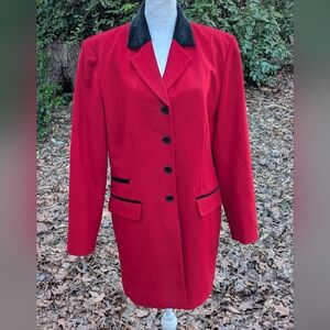 Vintage Pendleton Knockabouts Red Wool Walking Coat - Velvet Trim - Size 8 - USA